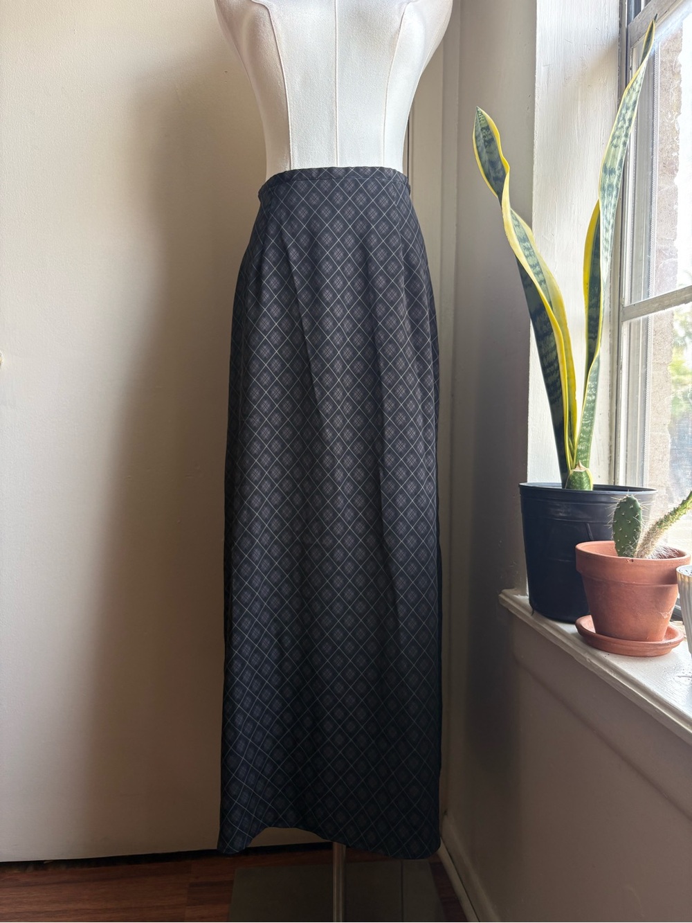 tracy evans 90s vintage dark academia argyle maxi skirt